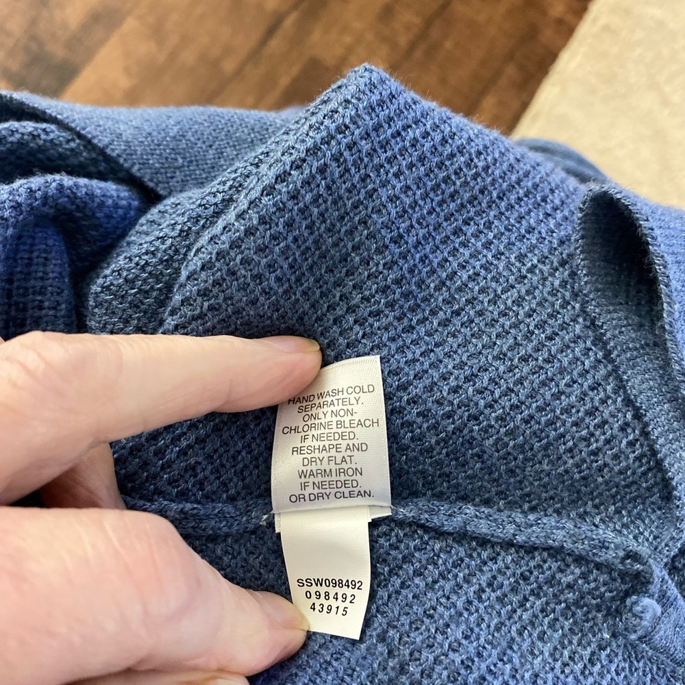 PURE JILL women Sz M petite funnel Neck waffle knit soft comfort blue Sweater - Picture 9 of 9